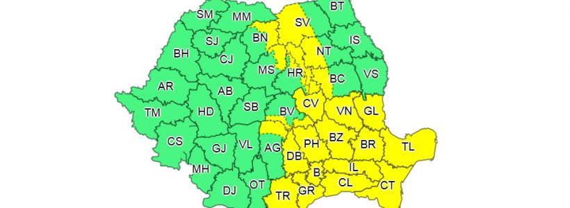 ANM: Cod galben de averse şi vijelii, luni, în 21 de judeţe şi în Bucureşti