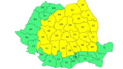 Codul galben de instabilitate atmosferică, extins în aproape toată țara