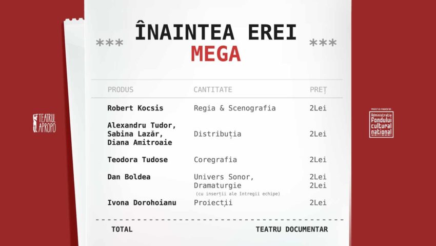 Spectacolul „Înaintea erei MEGA”, în avanpremieră la Teatrul Apropo, pe 14 iunie