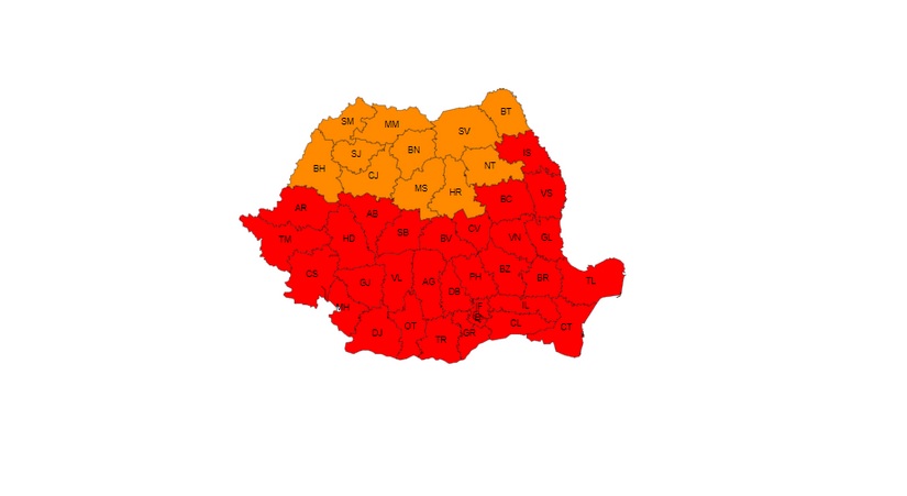 O nouă zi caniculară: Numărul județelor aflate sub cod roșu, restrâns