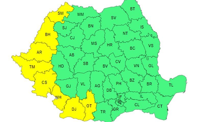 ANM: Cod galben de caniculă în Banat, Crișana și Oltenia