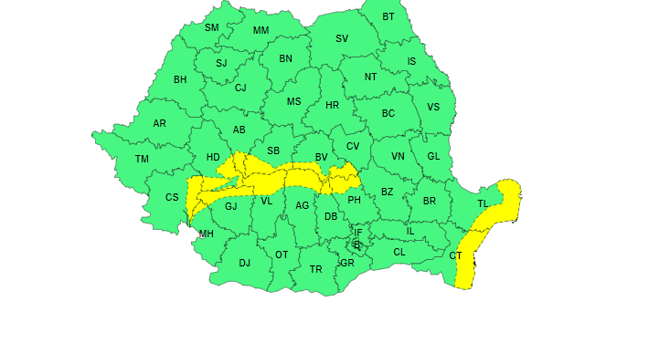 Cod galben de vânt puternic și ninsori: Informarea meteo, valabilă până miercuri